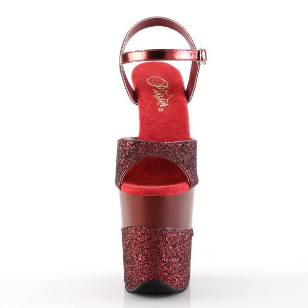 FLAMINGO-809-2G Pleaser High-Heels Plateau Sandaletten rubinrot glitter