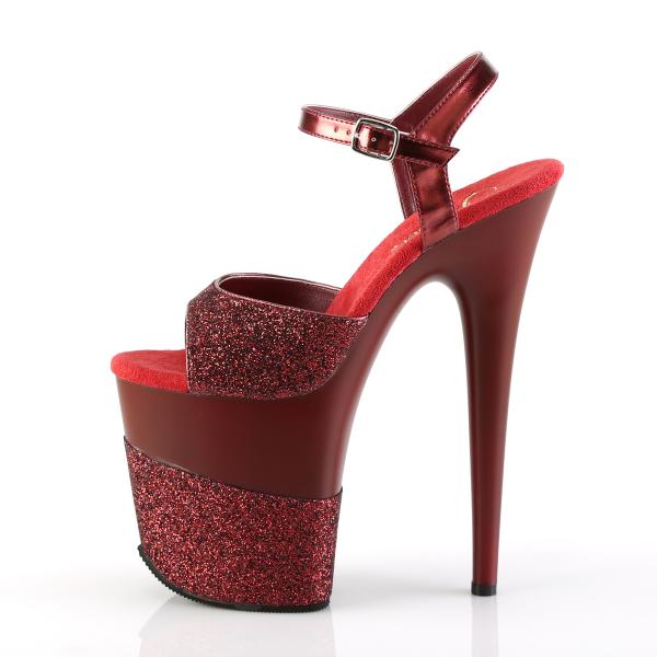 FLAMINGO-809-2G Pleaser High-Heels Plateau Sandaletten rubinrot glitter