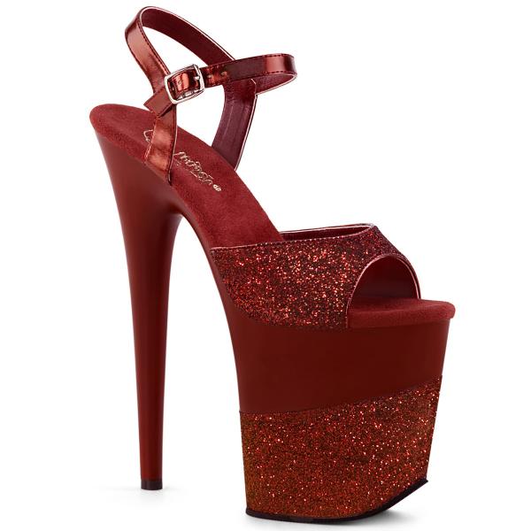 FLAMINGO-809-2G Pleaser High-Heels Plateau Sandaletten rubinrot glitter