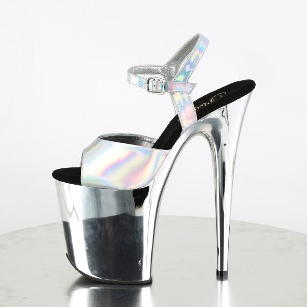 FLAMINGO-809HG vegan Pleaser high heels ankle strap sandal silver hologram chrome