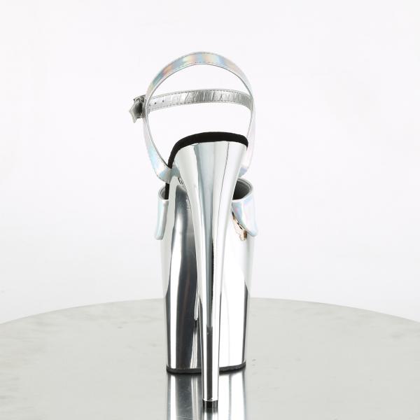 FLAMINGO-809HG vegan Pleaser high heels ankle strap sandal silver hologram chrome