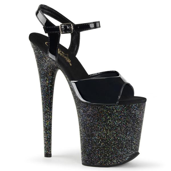 FLAMINGO-809MG Pleaser high heels platform sandal black patent mini glitter