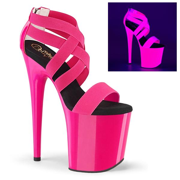 FLAMINGO-869UV Pleaser vegan high heels sandal criss cross elastic band hot pink patent