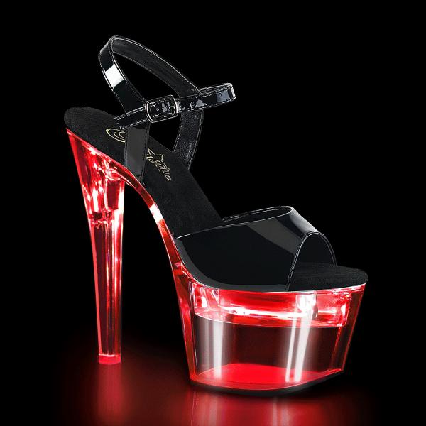 FLASHDANCE-709 Pleaser LED Effekte High-Heels Sandaletten schwarz Lack klar