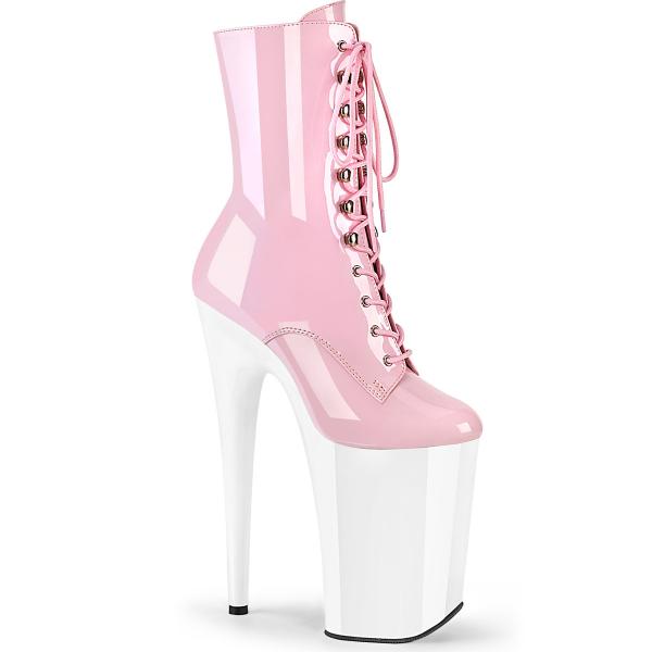 INFINITY-1020 Pleaser front lace-up high heels ankle boot platform baby pink white patent
