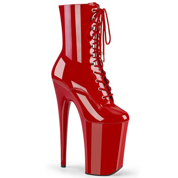 INFINITY-1020 vegane Pleaser High-Heels Plateau Schnür Stiefeletten rot Lack