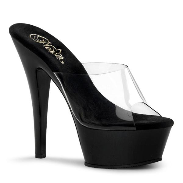 KISS-201 Pleaser High-Heels Plateaupantoletten transparent schwarz