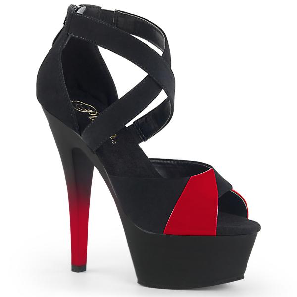 KISS-221 Pleaser High-Heels Plateausandaletten Farbmix schwarz rot Lack Nubuk
