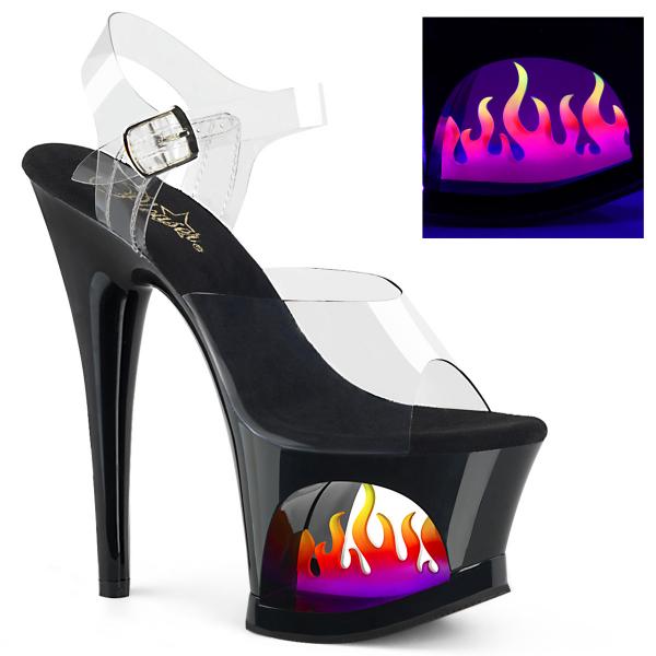 MOON-708FLM Pleaser high heels sandal clear black ombre flame in the platform