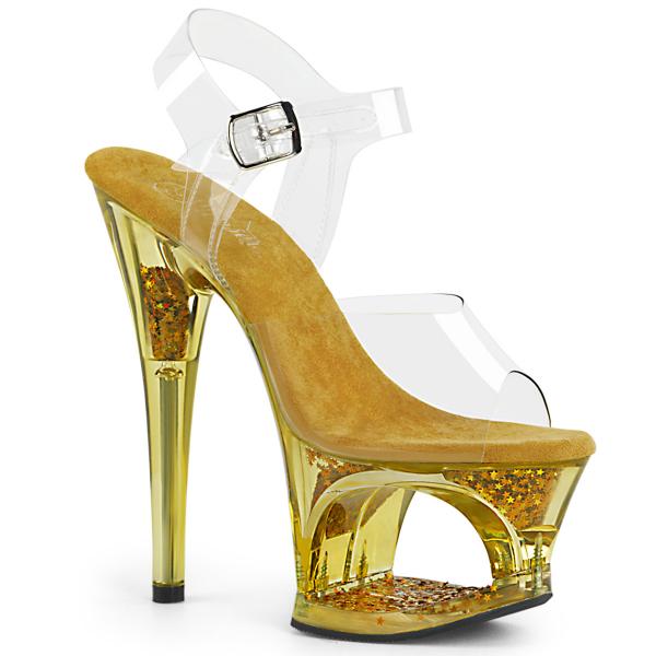 MOON-708GFT Pleaser High-Heels Cut-Out-Plateau Sandaletten gold getönt Glitter