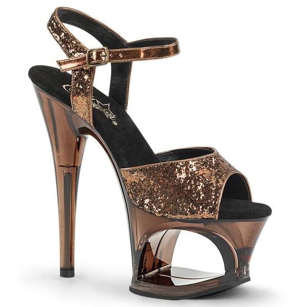 MOON-710GT Pleaser High-Heels Cut-Out-Plateau Sandaletten Glitter bronze getönt