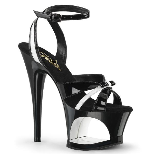 MOON-728 Pleaser high heels sandal cut-out platform black white patent