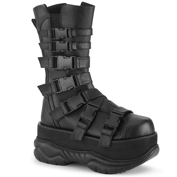NEPTUNE-210 DemoniaCult platform mid calf boot multi straps black matte