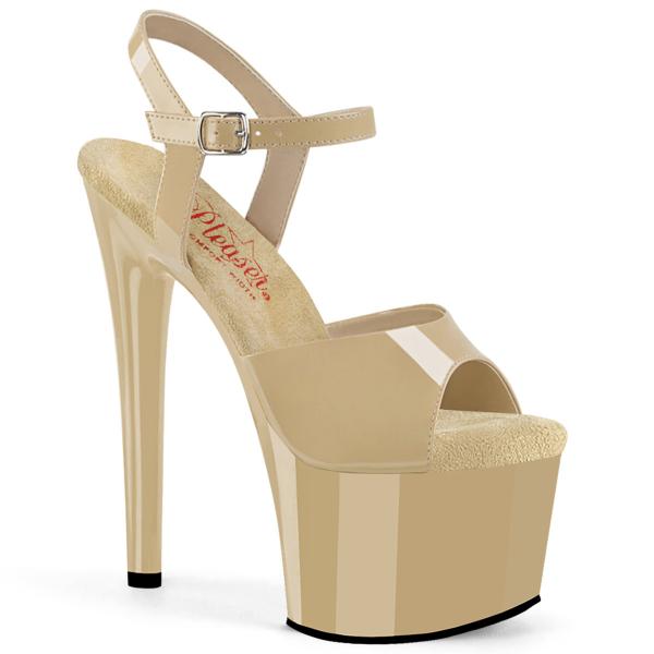 PASSION-709 Pleaser komfortable Damen High Heels Plateausandaletten creme Lack