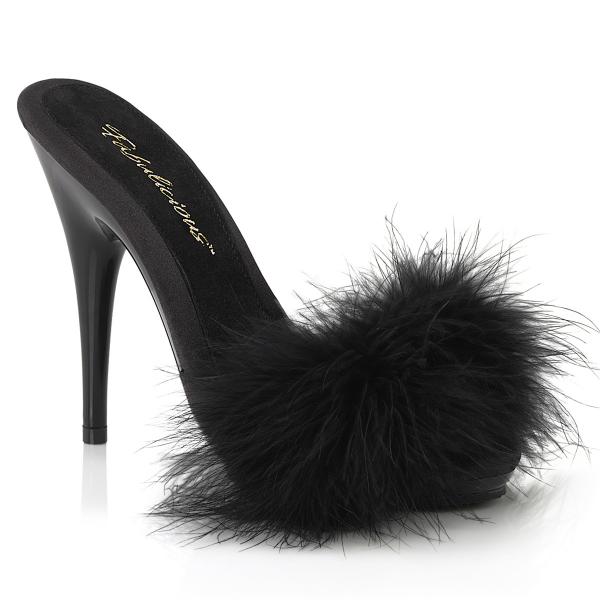 POISE-501F Fabulicious high heels platform marabou sandal black satin marabou fur