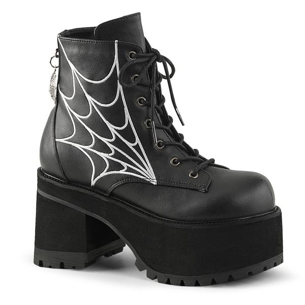 RANGER-105 DemoniaCult platform ankle boot black vegan leather spider web