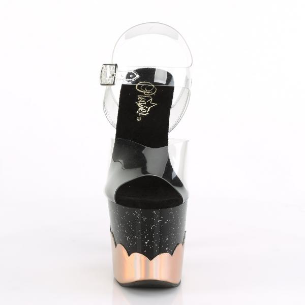 SCALLOP-708-2HGM Pleaser high heels platform ankle strap sandal clear black rose gold chrom