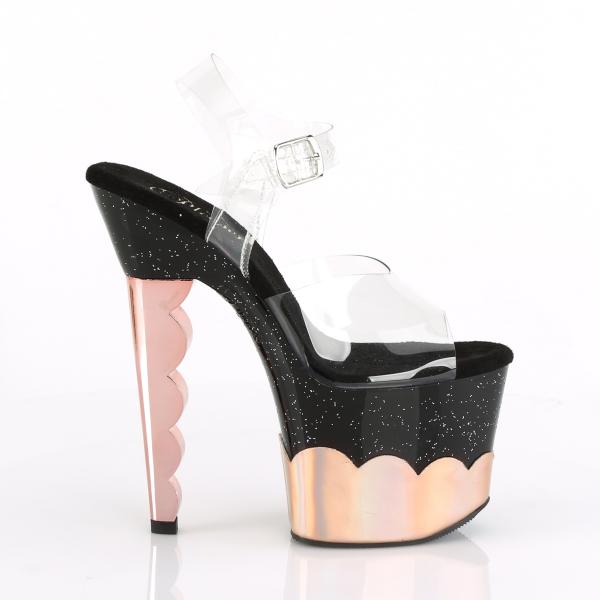 SCALLOP-708-2HGM Pleaser high heels platform ankle strap sandal clear black rose gold chrom