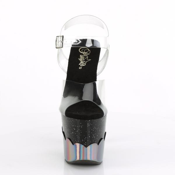SCALLOP-708-2HGM Pleaser high heels platform ankle strap sandal clear black pewter chrom