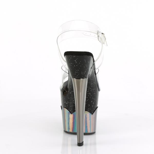 SCALLOP-708-2HGM Pleaser high heels platform ankle strap sandal clear black pewter chrom