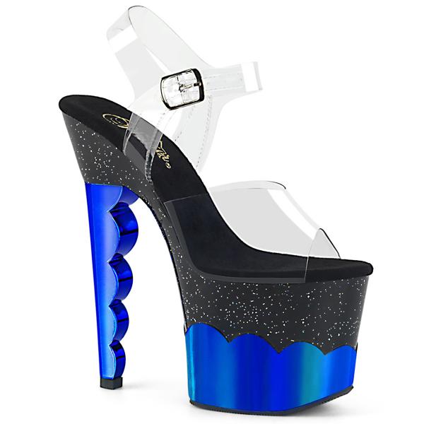 SCALLOP-708-2HGM Pleaser High-Heels Plateausandaletten klar schwarz blau Chrom
