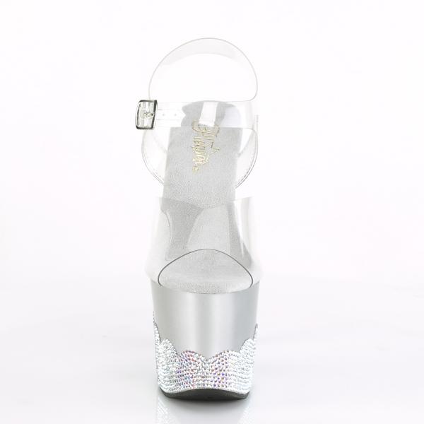 SCALLOP-708-2RS Pleaser high heels platform ankle strap sandal clear silver rhinestone