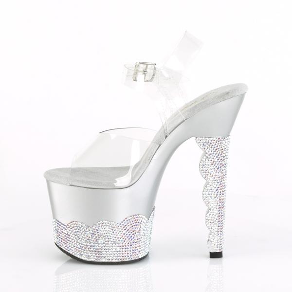 SCALLOP-708-2RS Pleaser high heels platform ankle strap sandal clear silver rhinestone