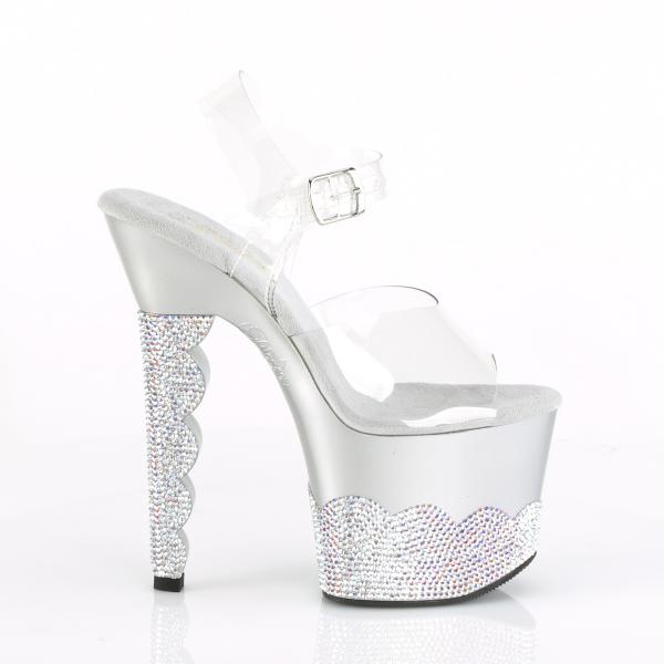 SCALLOP-708-2RS Pleaser high heels platform ankle strap sandal clear silver rhinestone