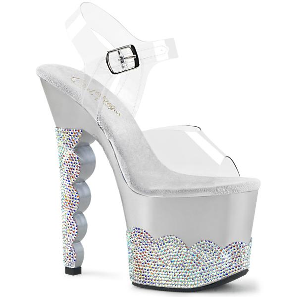 SCALLOP-708-2RS Pleaser high heels platform ankle strap sandal clear silver rhinestone