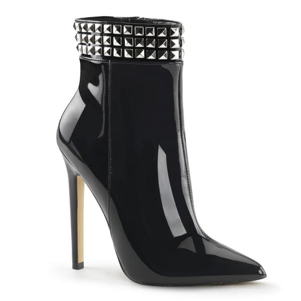 SEXY-1006 Pleaser High-Heels Stiefeletten schwarz Lack Metall-Pyramidennieten