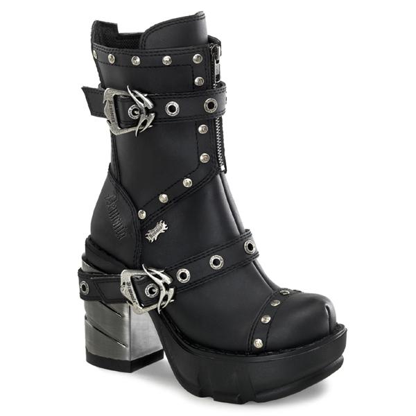 SINISTER-201 DemoniaCult multi strap studded ankle boot chrom black matte
