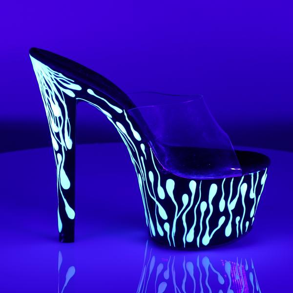 SKY-301-5 Pleaser high heels platform slide clear black neon white blood splatter