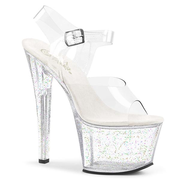SKY-308MG Pleaser high heels platform ankle strap sandal transparent mini glitter