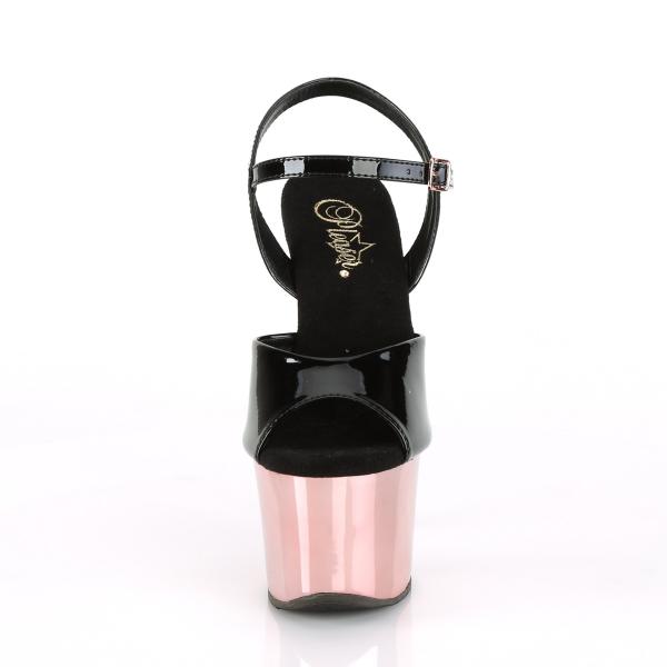 SKY-309 Pleaser High-Heels Plateausandaletten schwarz Lack rosegold Chrom