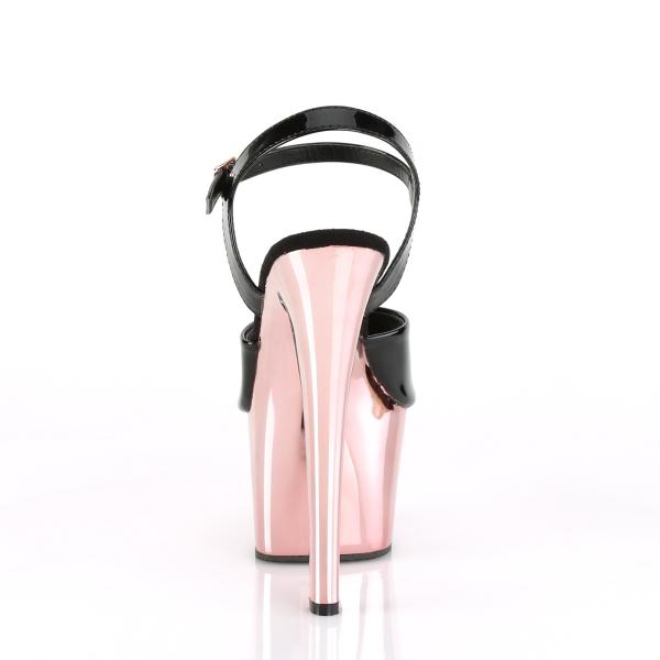 SKY-309 Pleaser High-Heels Plateausandaletten schwarz Lack rosegold Chrom