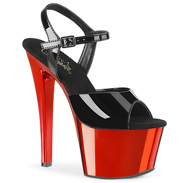 SKY-309 vegane Pleaser High-Heels Plateausandaletten schwarz Lack rot Chrom