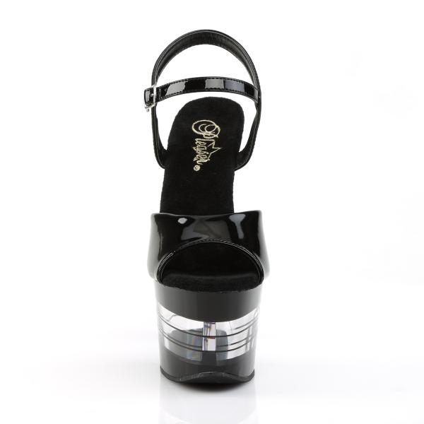 SKY-309LN Pleaser high heels lined platform ankle strap sandal black patent