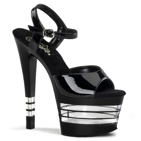 SKY-309LN Pleaser high heels lined platform ankle strap sandal black patent