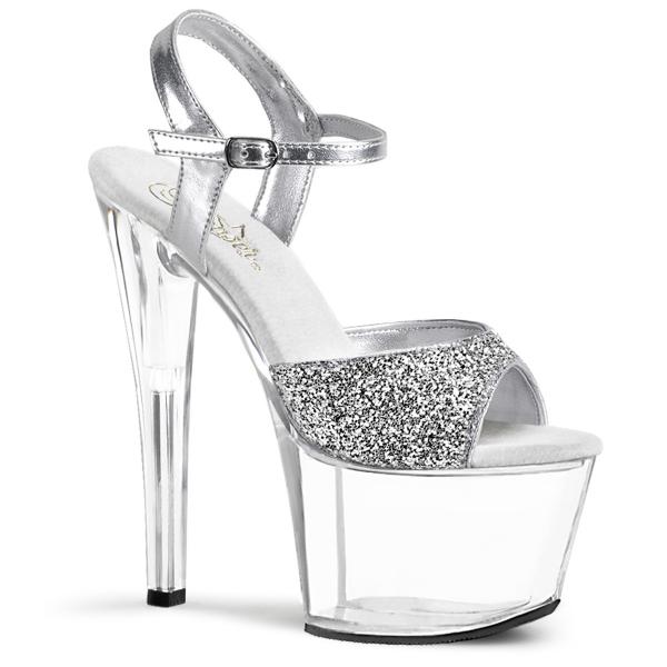 SKY-310 Pleaser High-Heels Plateausandaletten silber Glitter transparent