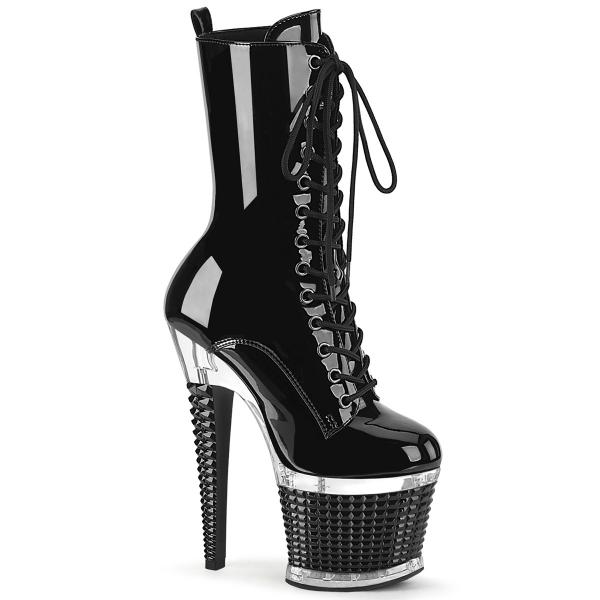 SPECTATOR-1040 Pleaser high heels textured platform ankle boot clear black patent