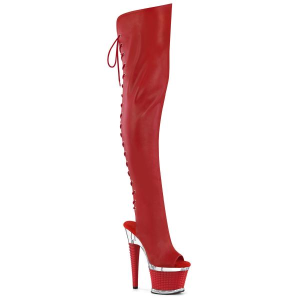 SPECTATOR-3030 Pleaser High Heels Struktur Plateauoverkneestiefel rot Lederoptik