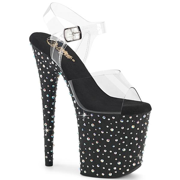 STARDANCE-808 Pleaser High Heels Plateausandaletten klar schwarz Multi Strass