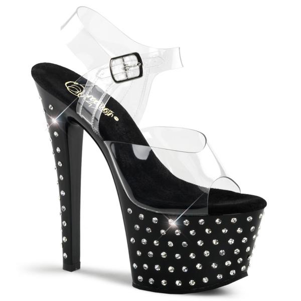 STARDUST-708 Pleaser high heels platform ankle strap sandal transparent black