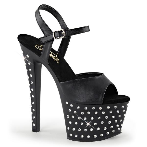 STARDUST-709 Pleaser High-Heels Plateausandaletten schwarz Lederoptik mit Strass