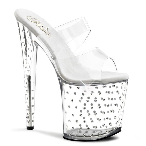 STARDUST-802 Pleaser High-Heels Doppelriemen Plateaupantoletten klar mit Strass