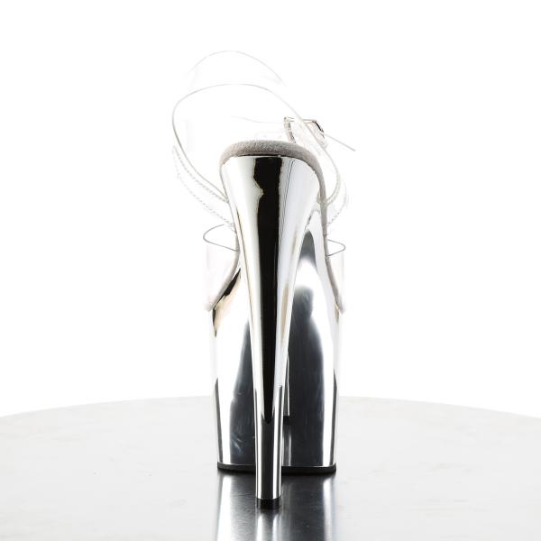 TABOO-708 Pleaser high heels platform ankle strap sandal clear silver chrome