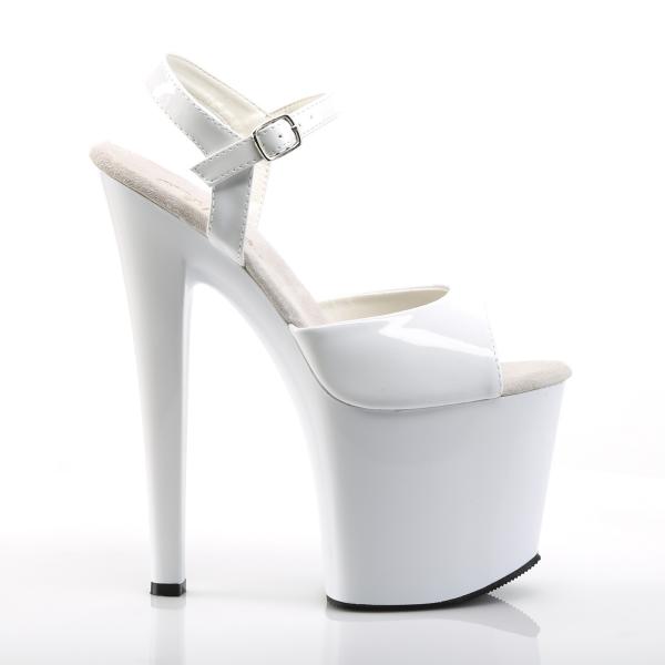 TABOO-709 Pleaser high heels platform ankle strap sandal white patent