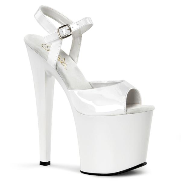 TABOO-709 Pleaser high heels platform ankle strap sandal white patent