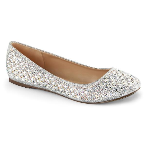 TREAT-06 Fabulicious elegante Damen Ballerina Schuhe Strasssteinchen silber Glitter Gewebe