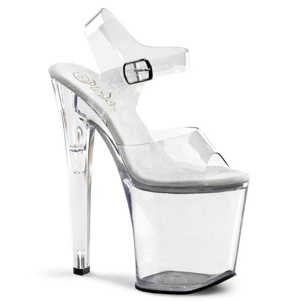 XTREME-808 Pleaser High-Heels Plateausandaletten transparent mit Lederinnensohle